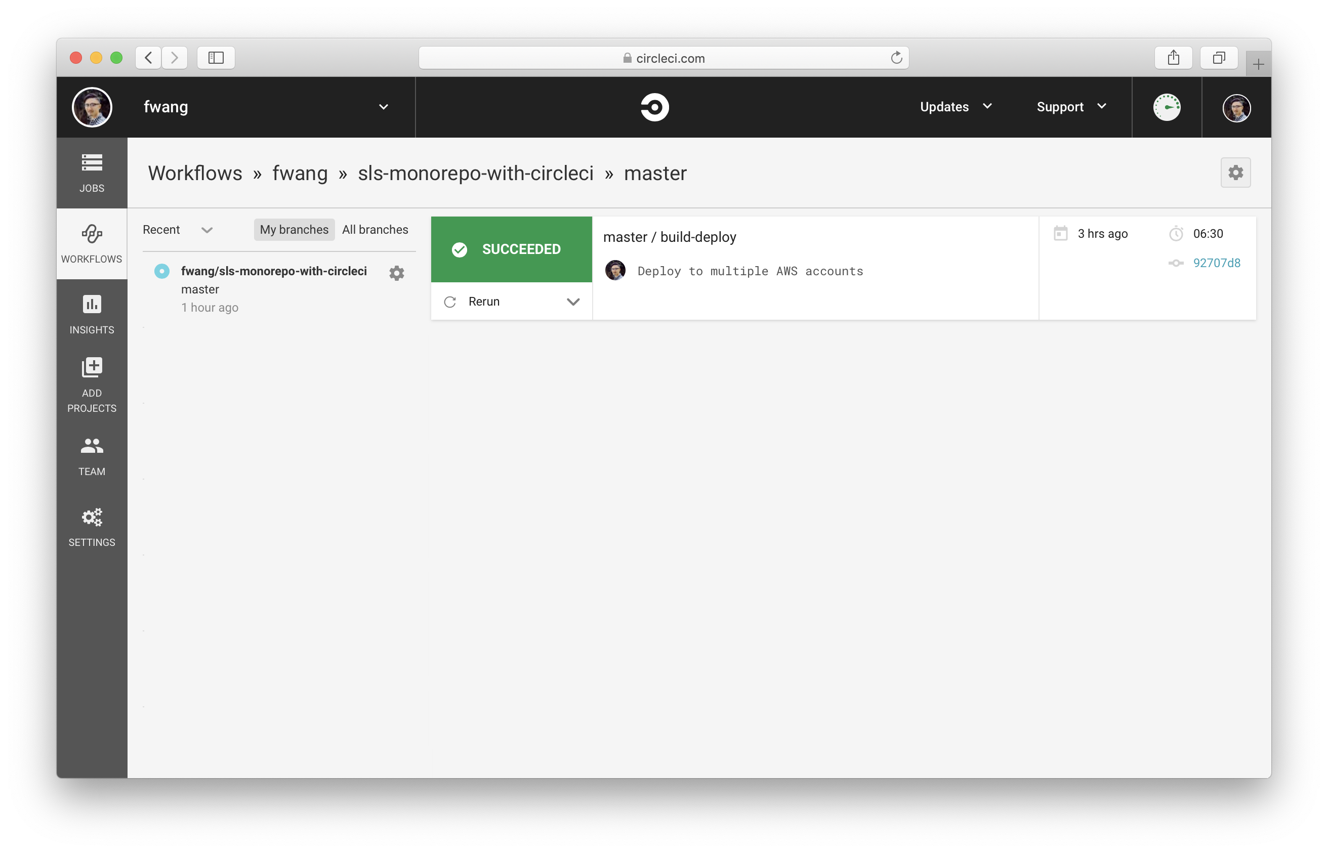 Click on Workflows in CircleCI