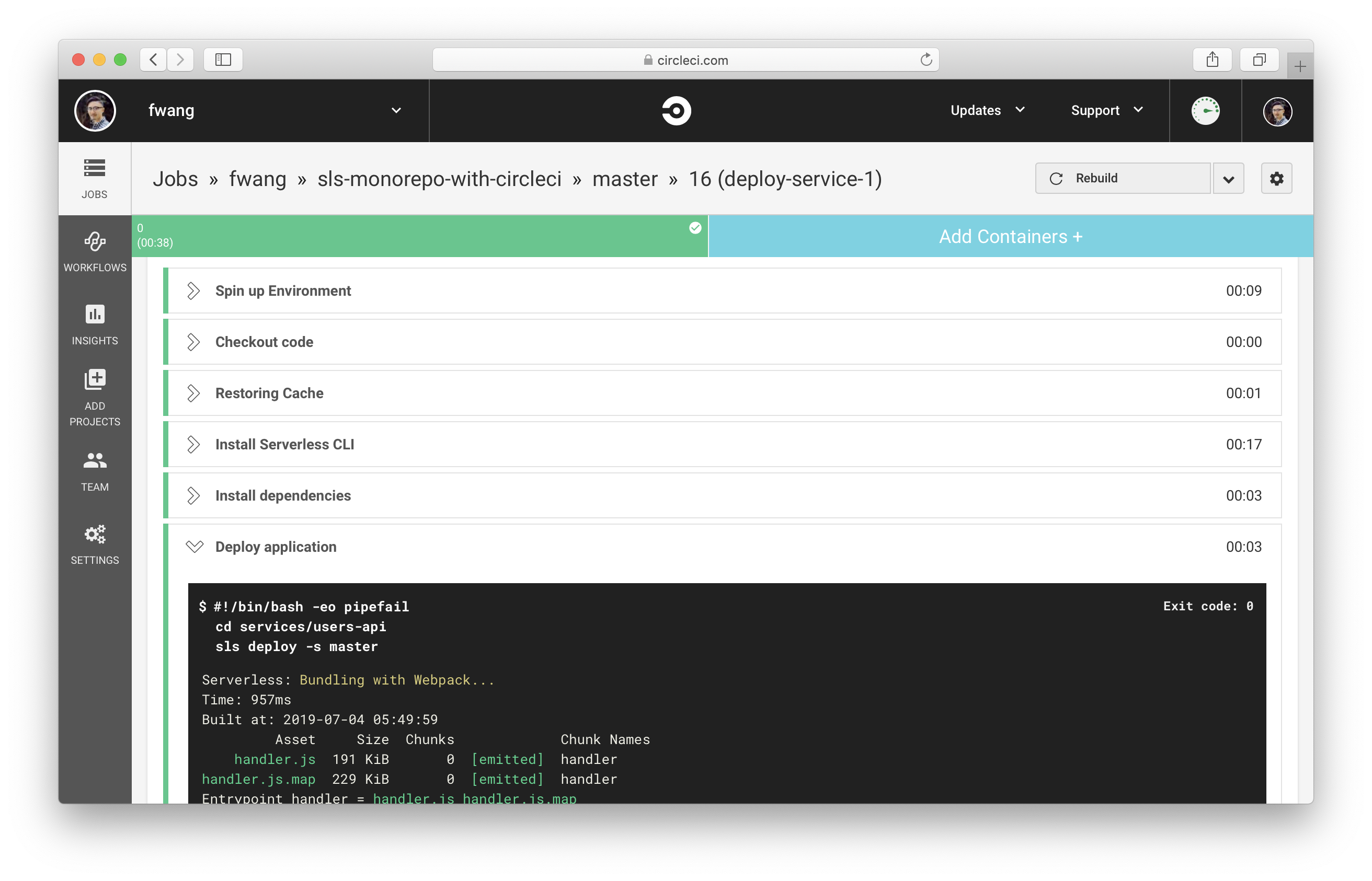 View build logs in CircleCI