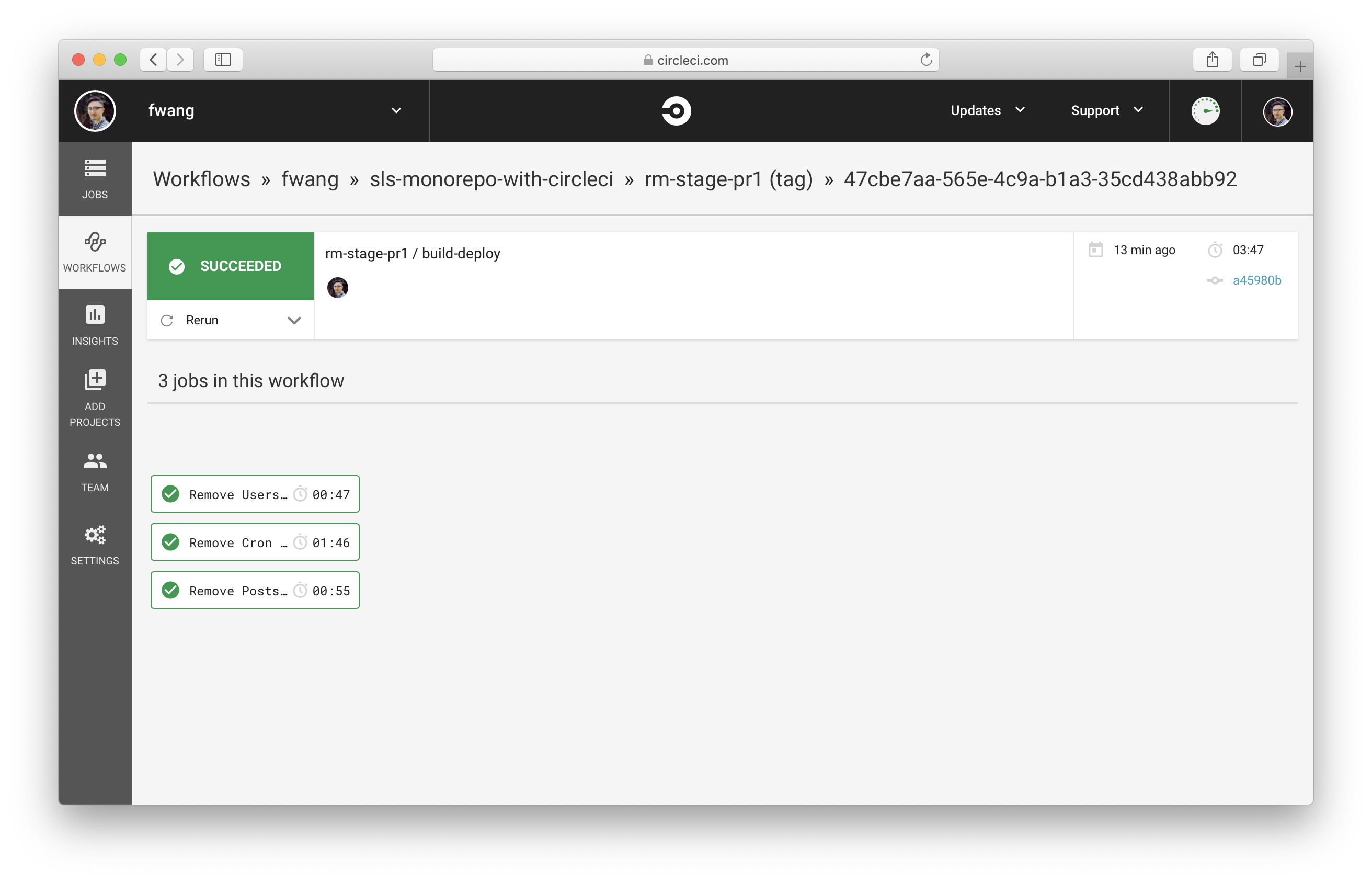 View remove services Workflow in CircleCI