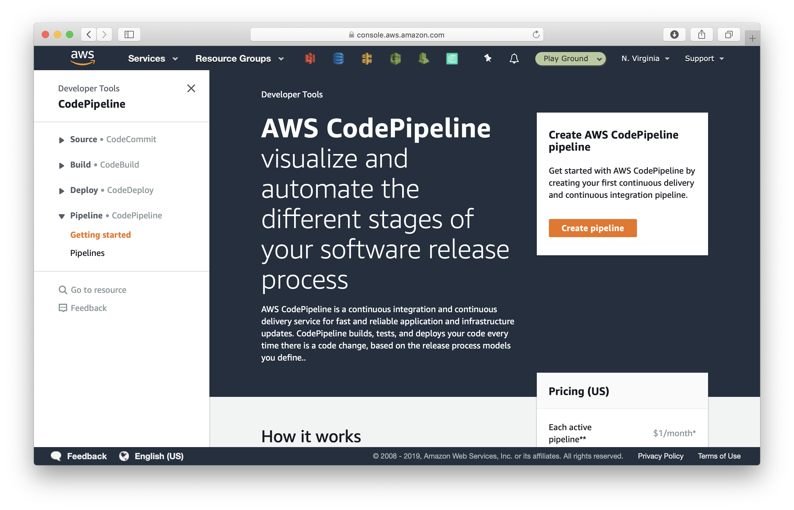 View CodePipeline AWS Console
