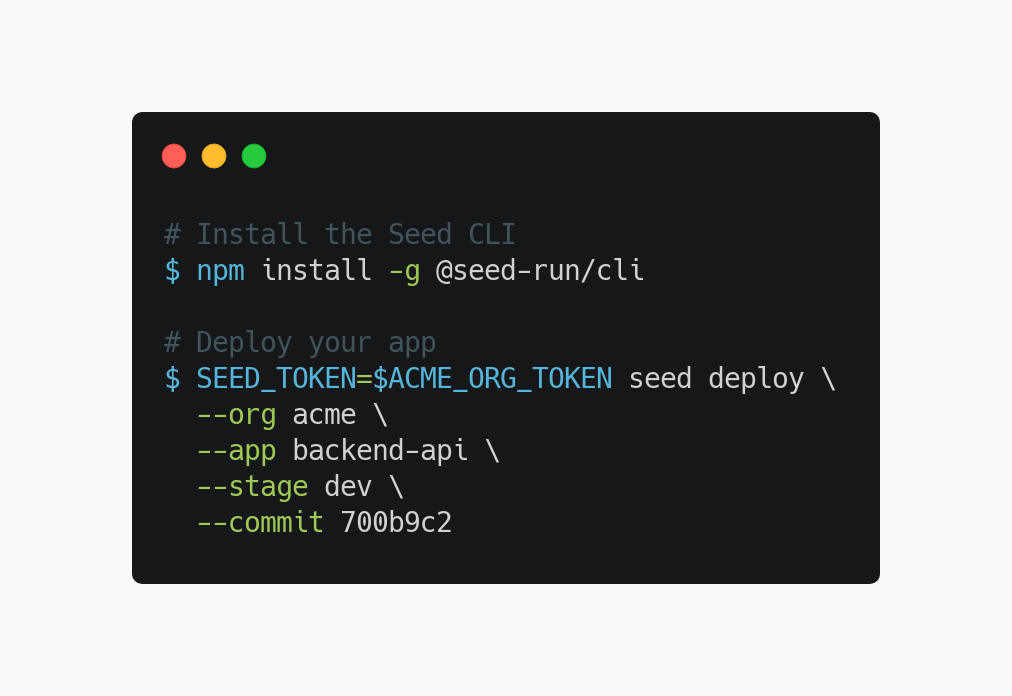 Seed CLI npm install