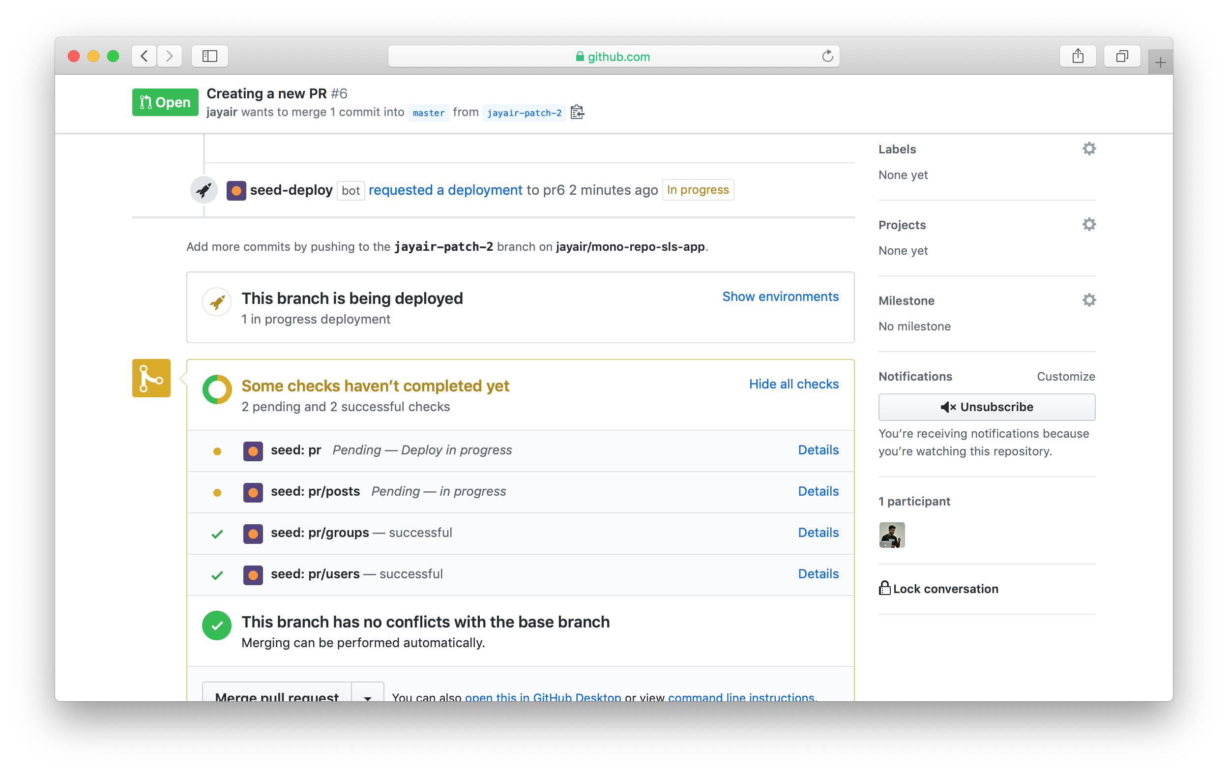 Seed PR building check in GitHub