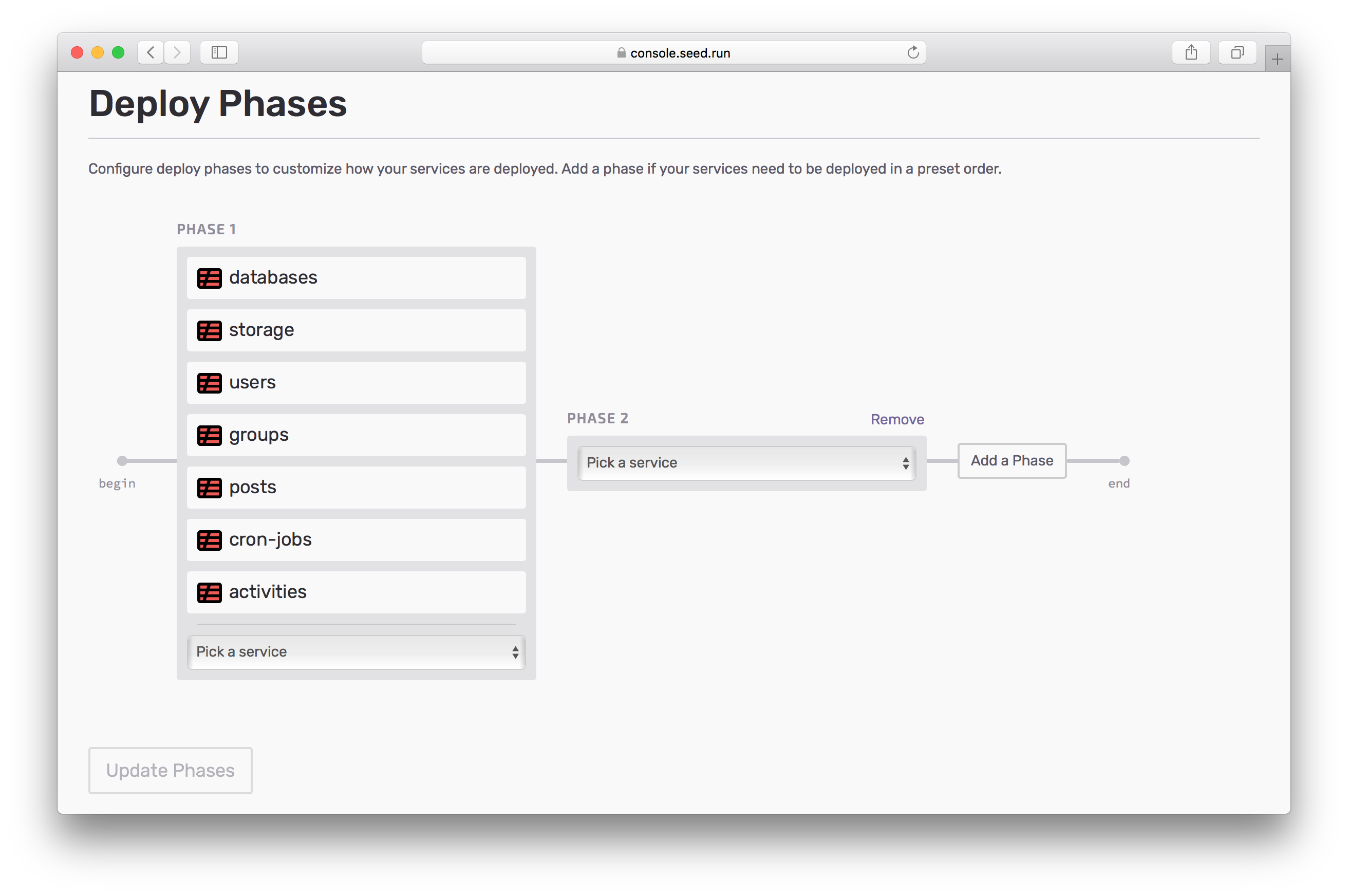 Configure new Deploy Phases