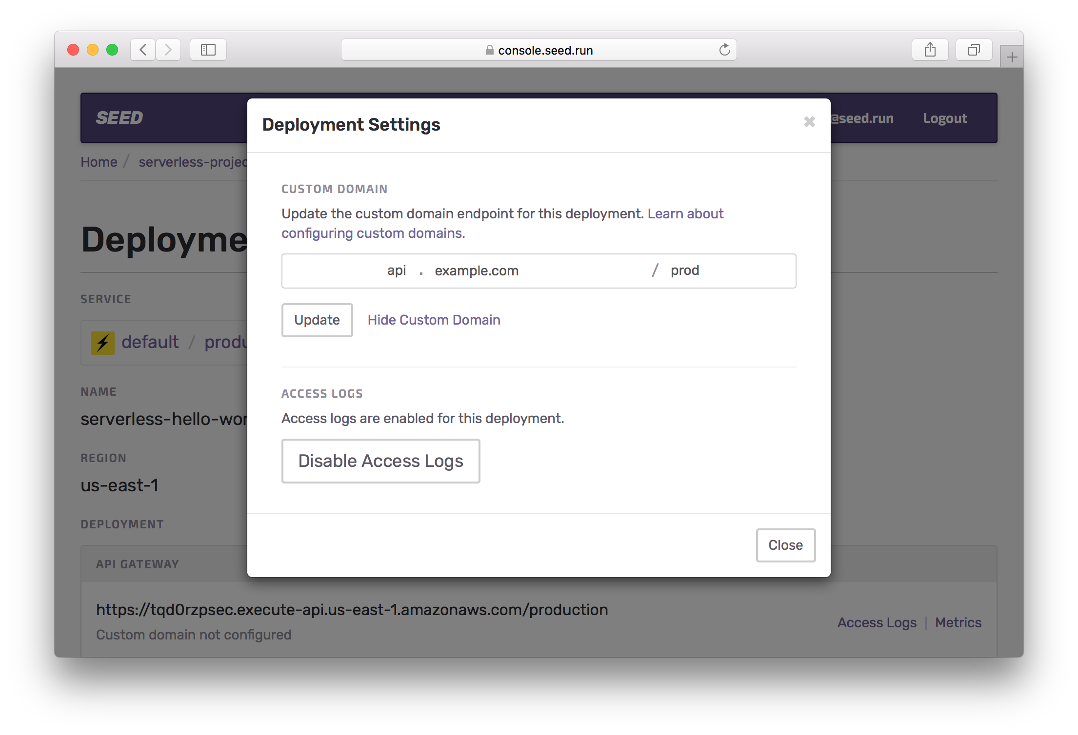 Configure Custom Domain parts Screenshot