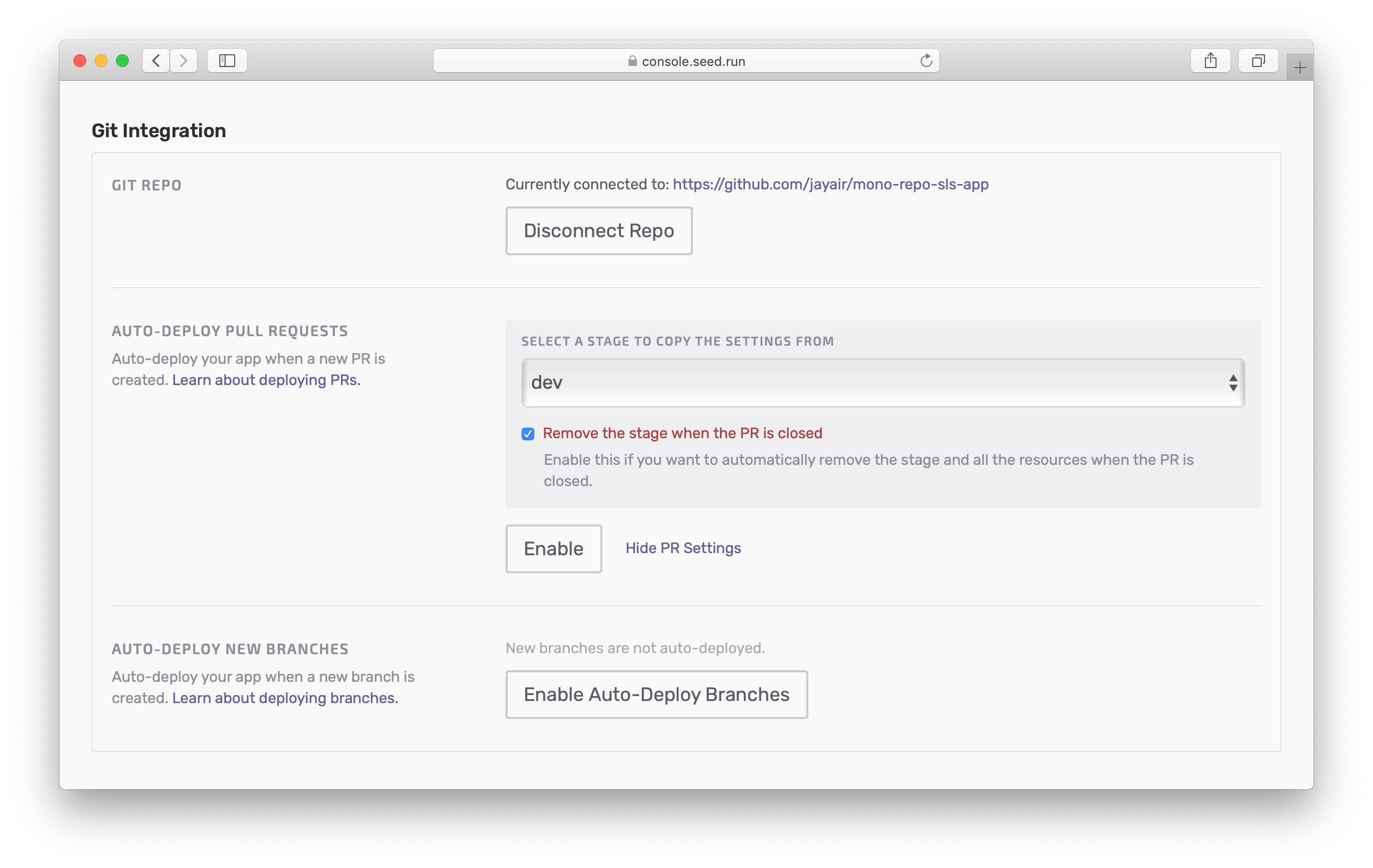New auto-deploy pull request setting
