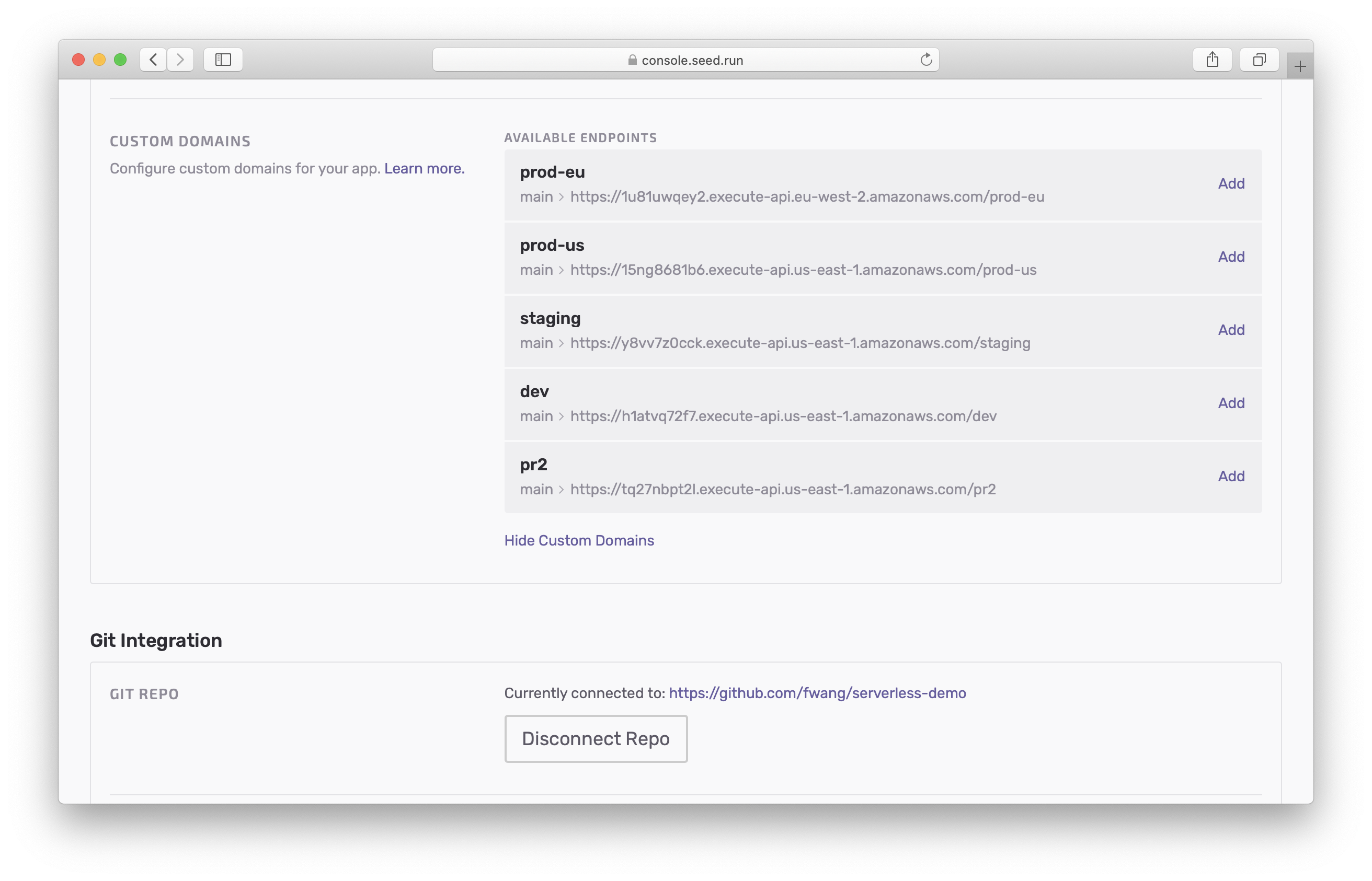 Custom domains settings