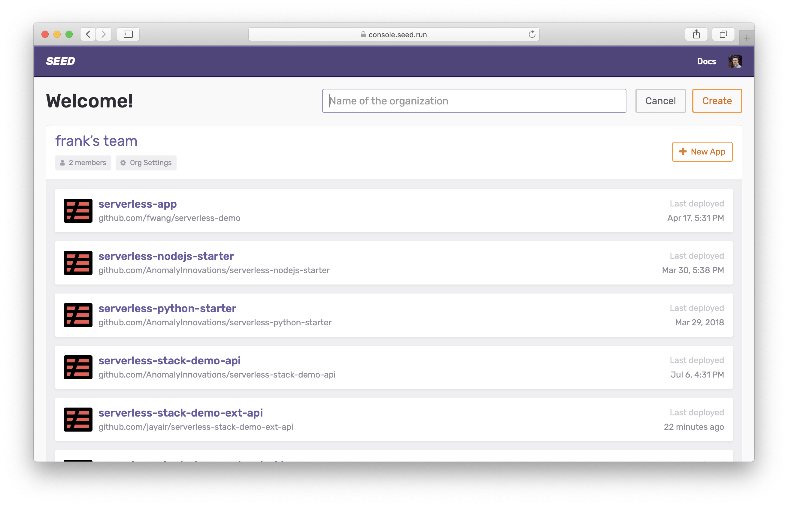 Create organization form