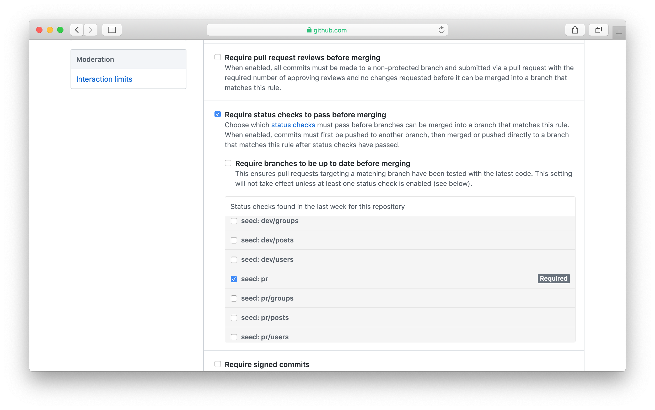 Seed branch protection status checks in GitHub