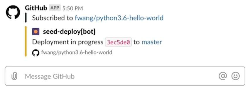 Seed build info in GitHub Slack app