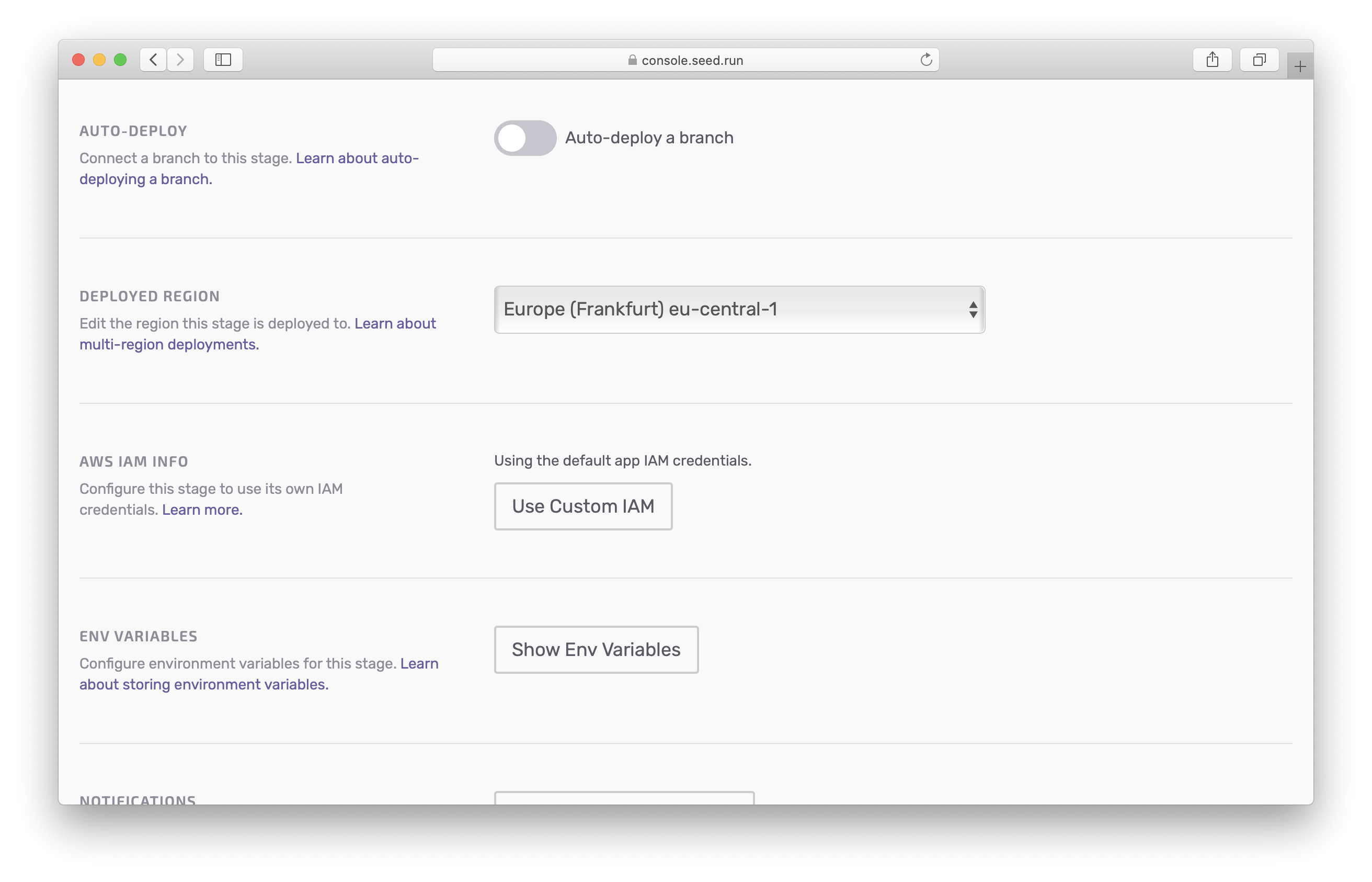 Select deployed region setting